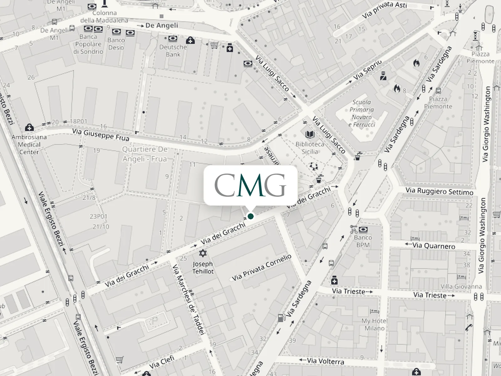 Mappa della sede di Milano, Via dei Gracchi, zona De Angeli